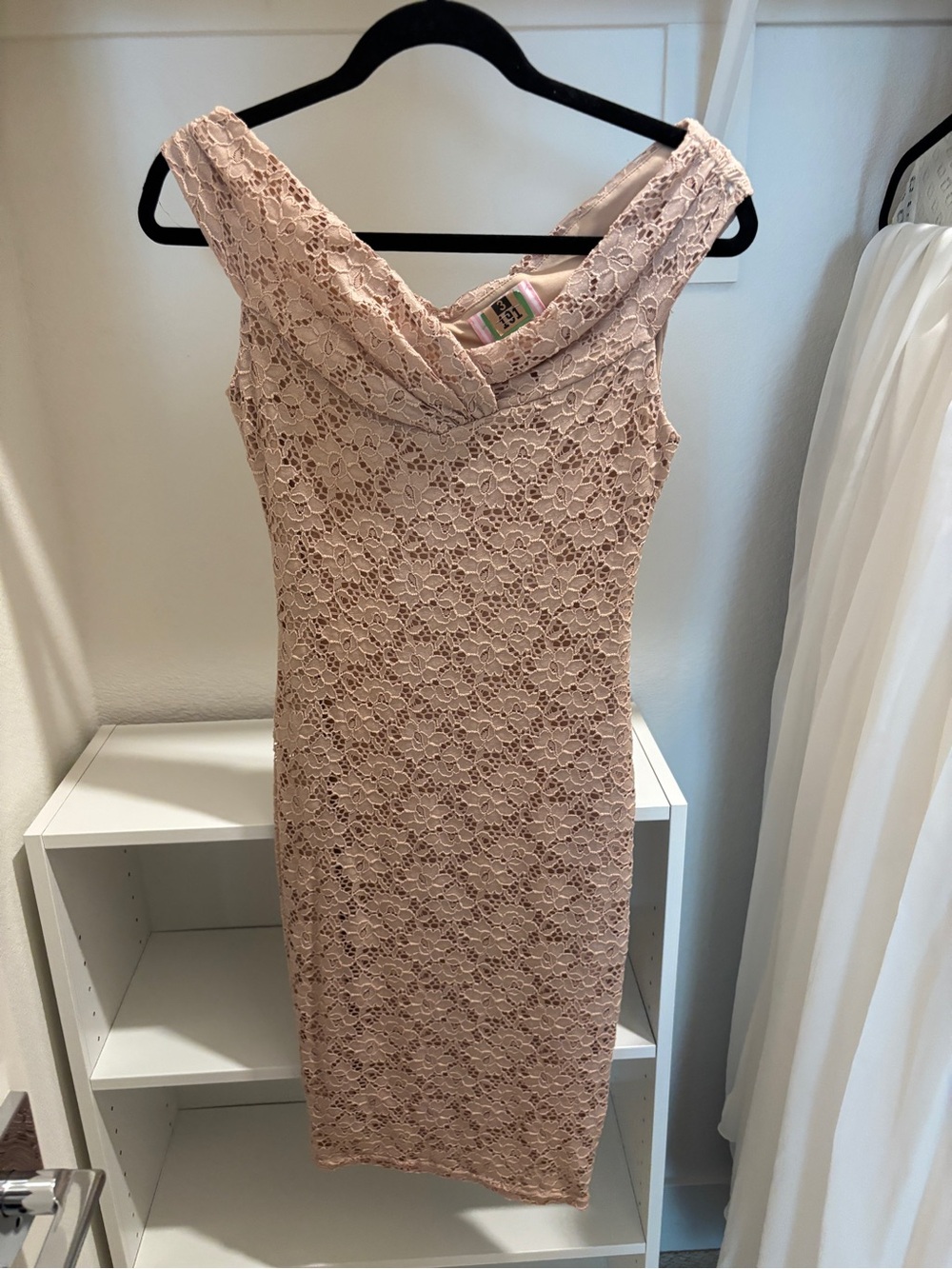 Jessica Blush Lace Midi Dress with Cowl Neck